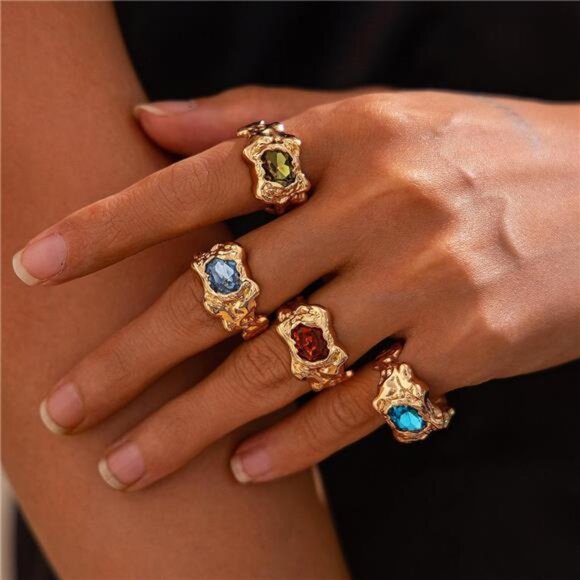 Fashion Chunky Ring Set – Adjustable & One-Size Statement Rings, Gift-Ready - Picture 1 of 5